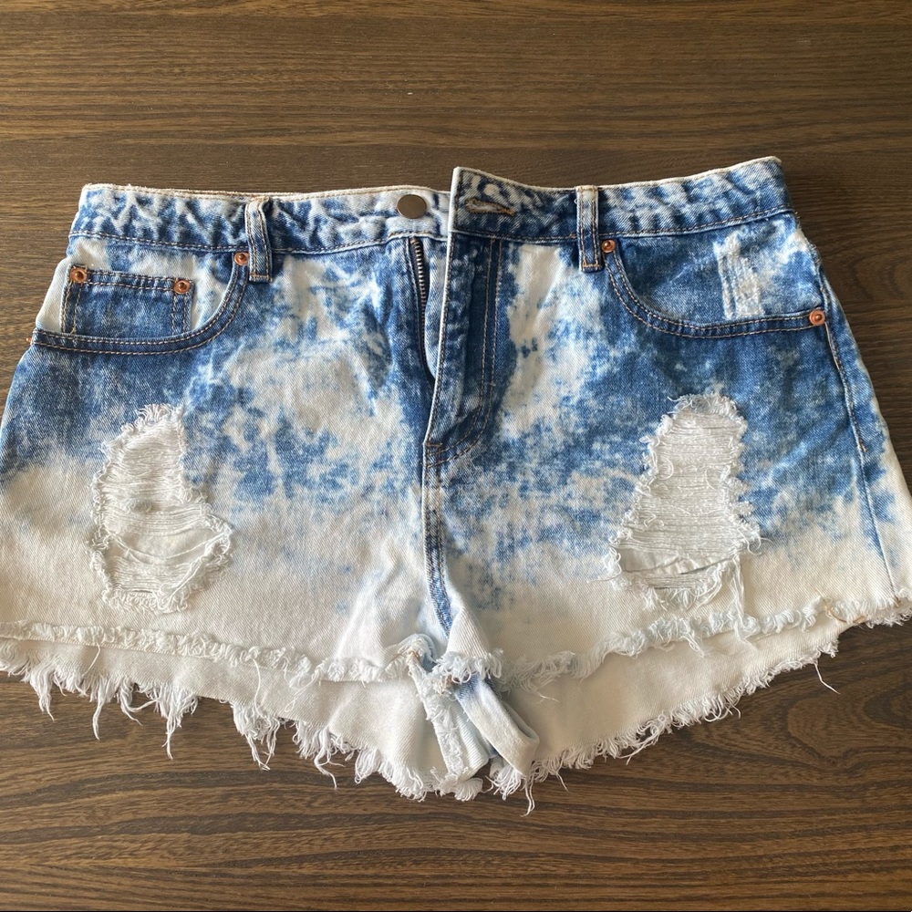 Distressed Bleached Denim High Waisted Jean Shorts